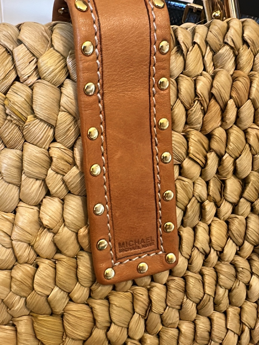 Michael Kors Natural Straw Tote with Brown Leather Handles and Gold Hardware - Picture 8 of 8